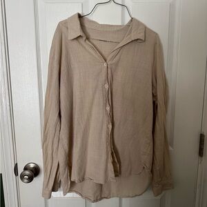 Women's Beige Oversized Button-Up Top